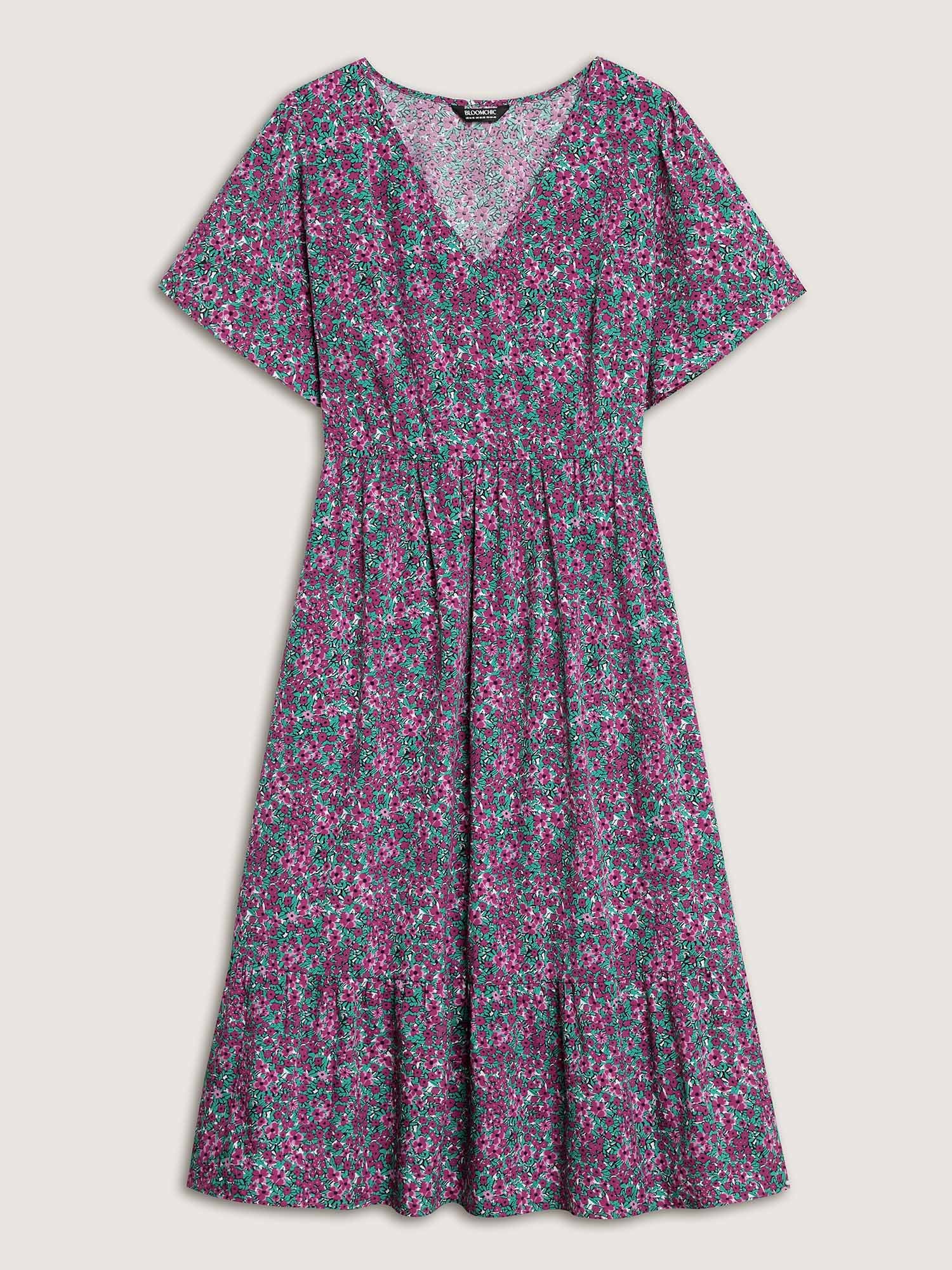 Floral Print V-Neck Tiered Midi Dress