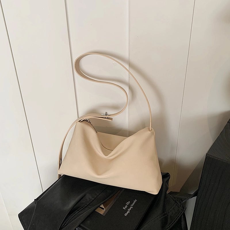 Women's Pu Leather Solid Color Basic Classic Style Sewing Thread Pillow Shape Zipper Shoulder Bag