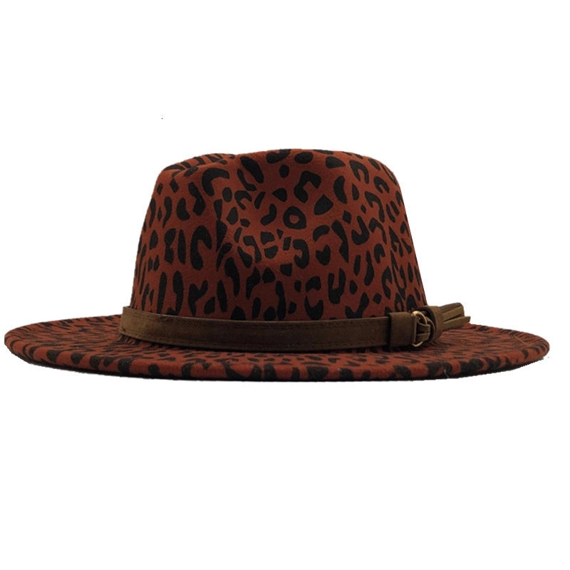 Unisex Retro Leopard Flat Eaves Fedora Hat