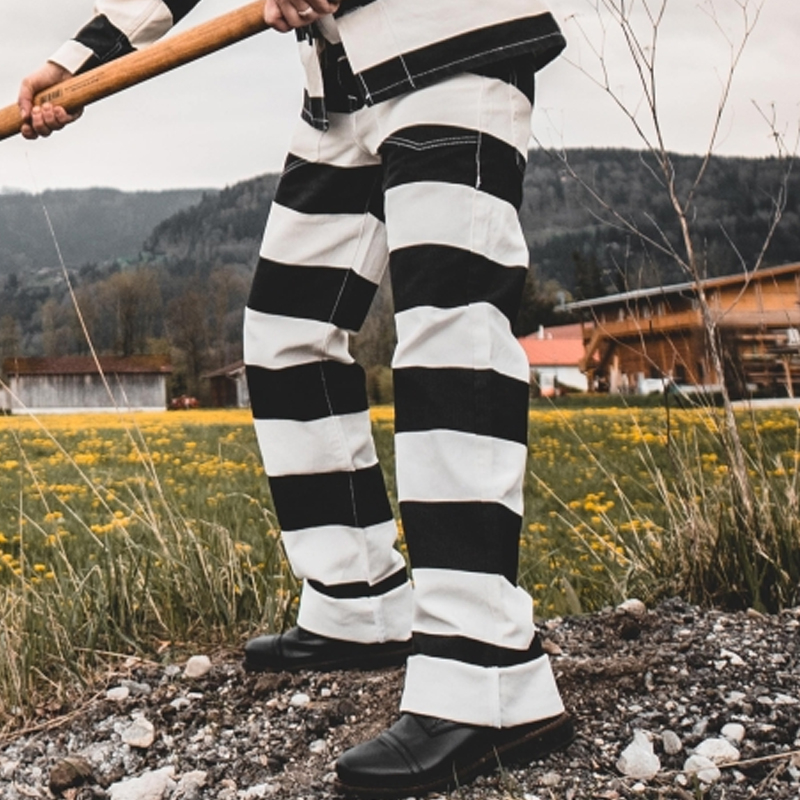 Vintage Wide Striped Cotton Canvas Motorcycle Straight Pants