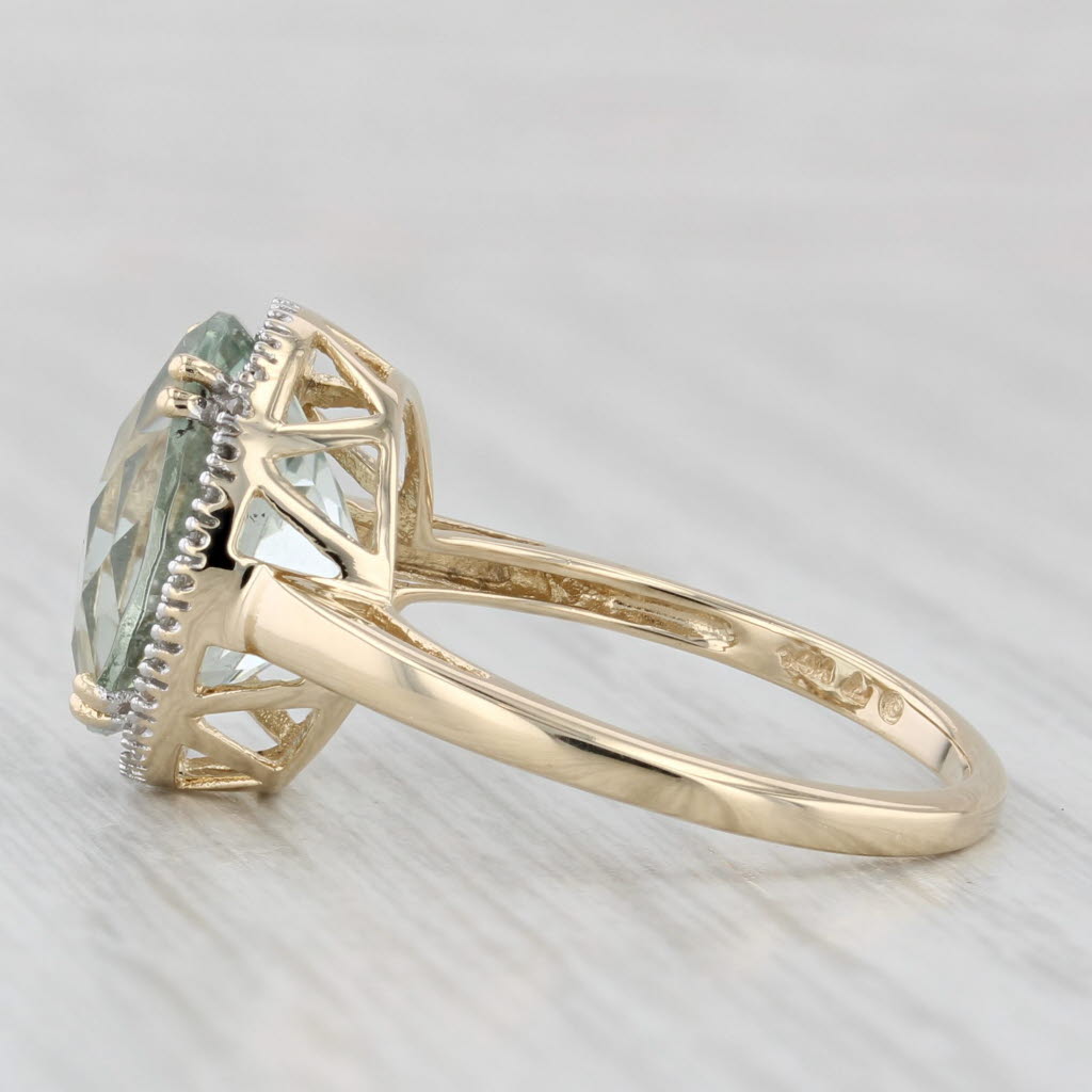 4.67ctw Prasiolite Green Amethyst Diamond Halo Ring 14k Yellow Gold Size 7