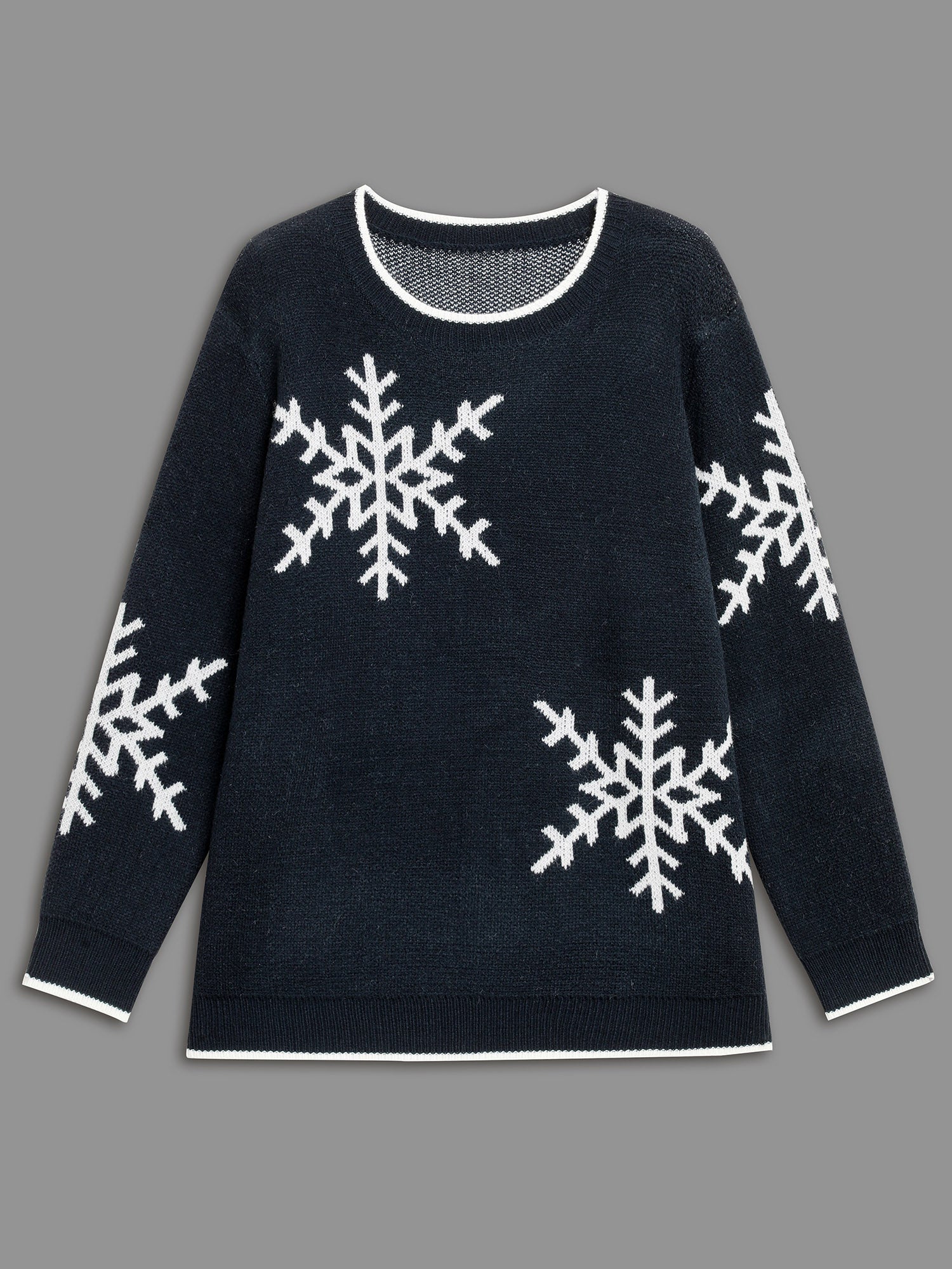 Snowflakes Pattern Contrasting Hem Pullover