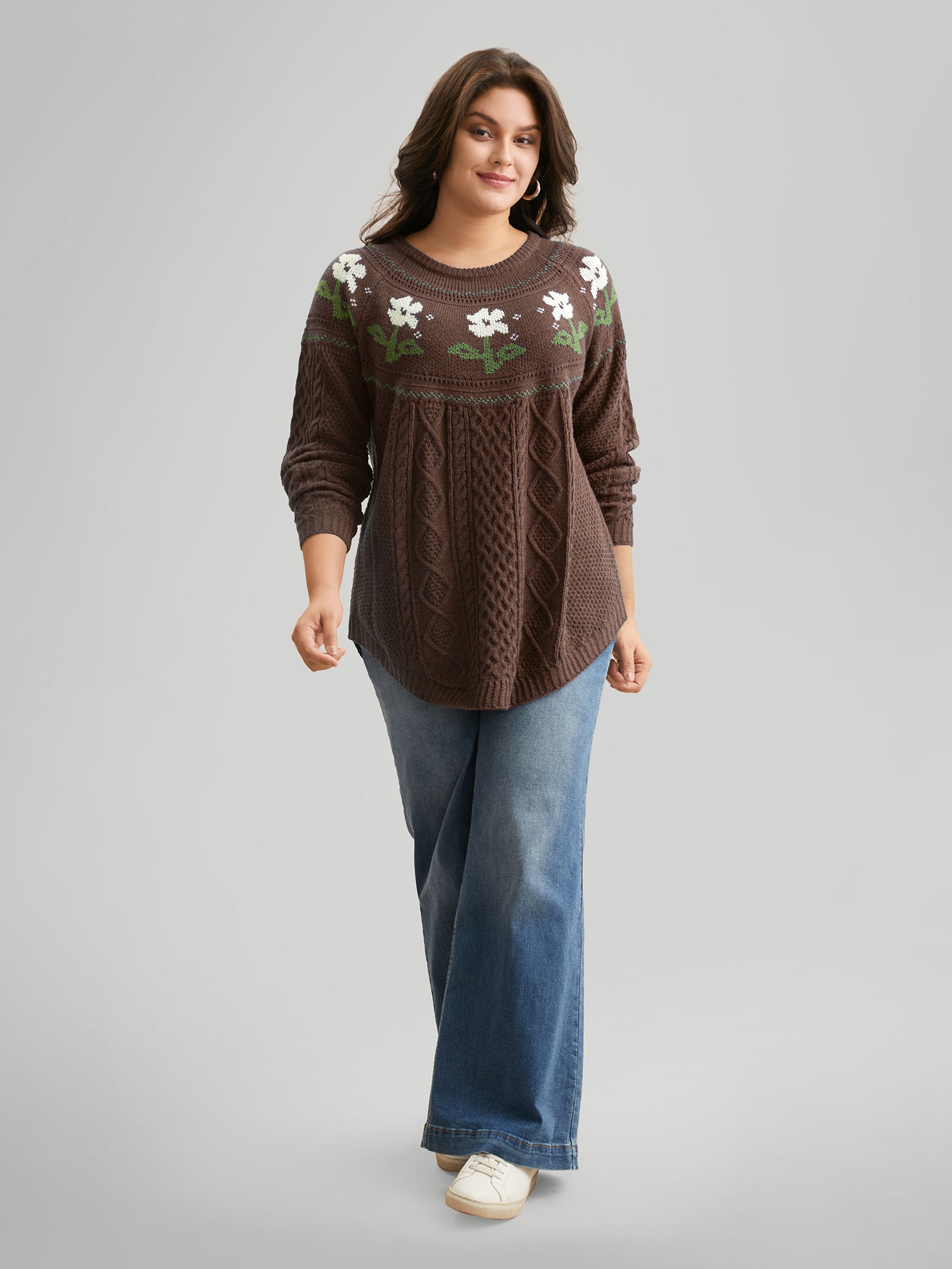 Floral Jacquard Raglan Sleeve Pullover