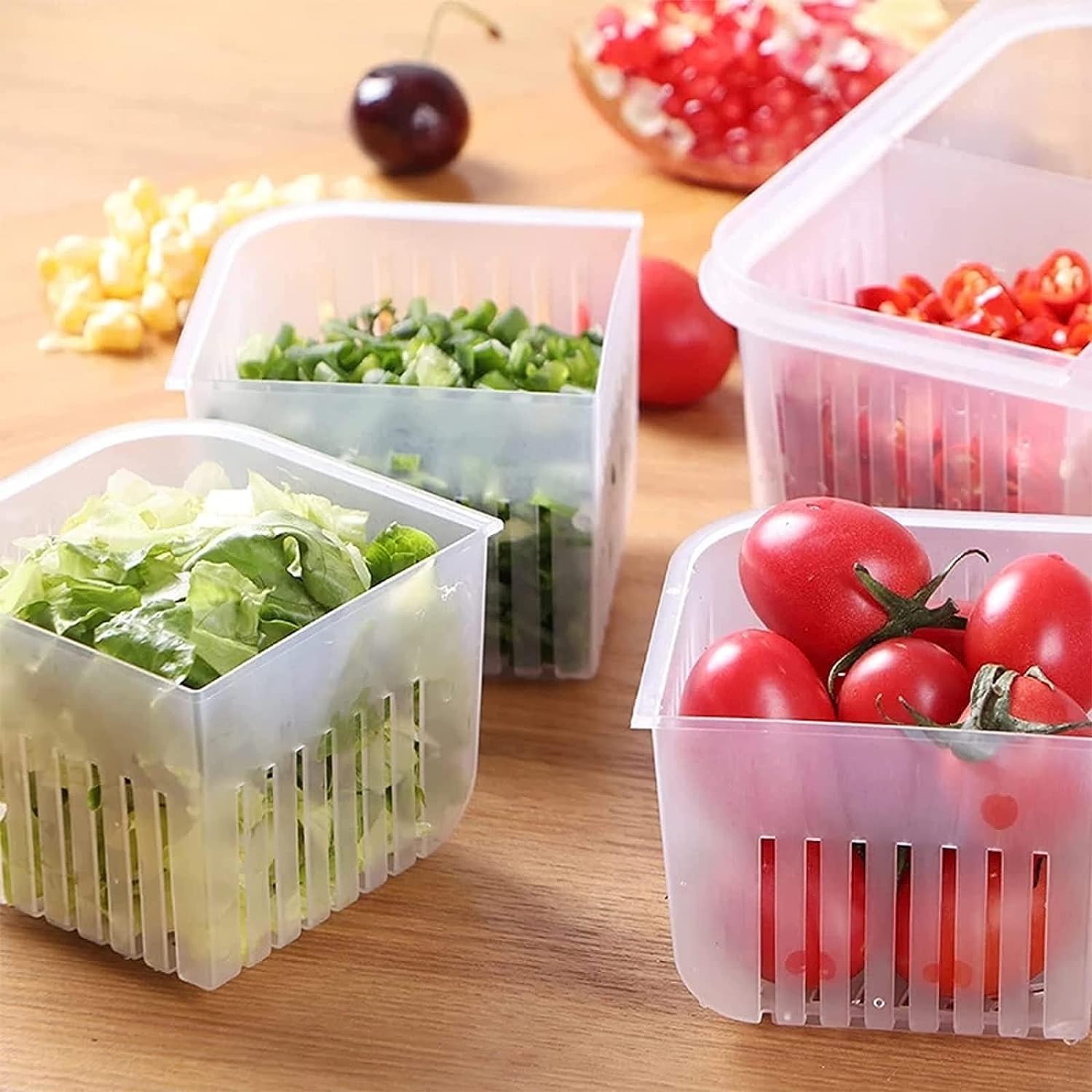 Refrigerator Onion Ginger Garlic Food Storage Plastic Transparent Drain Food Sealed Box