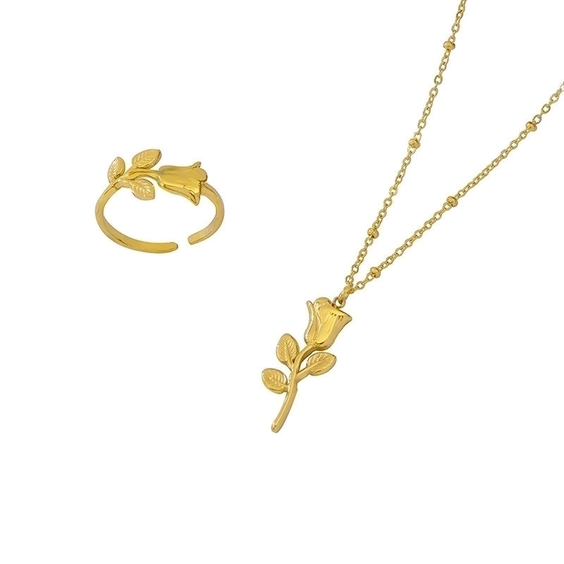 Hip Hop Style Rose Flower Pendant Necklace Ring