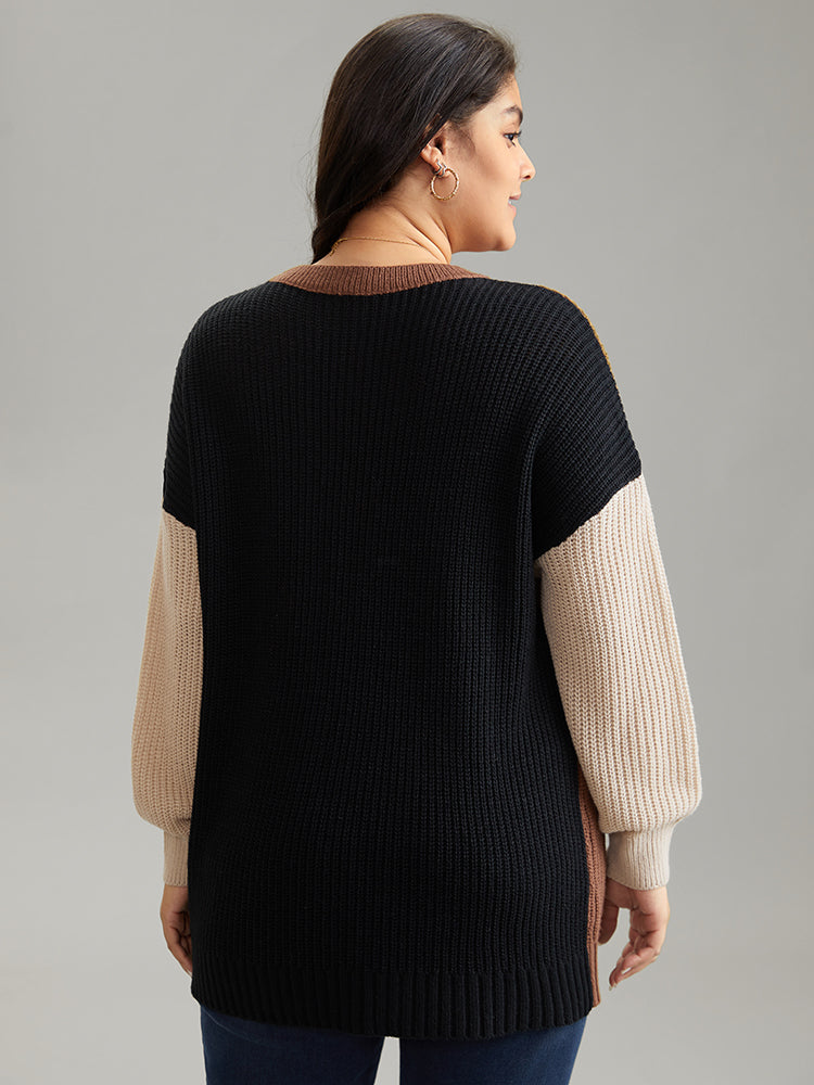 Patchwork Colorblock Contrast Drop Shoulder Pullover