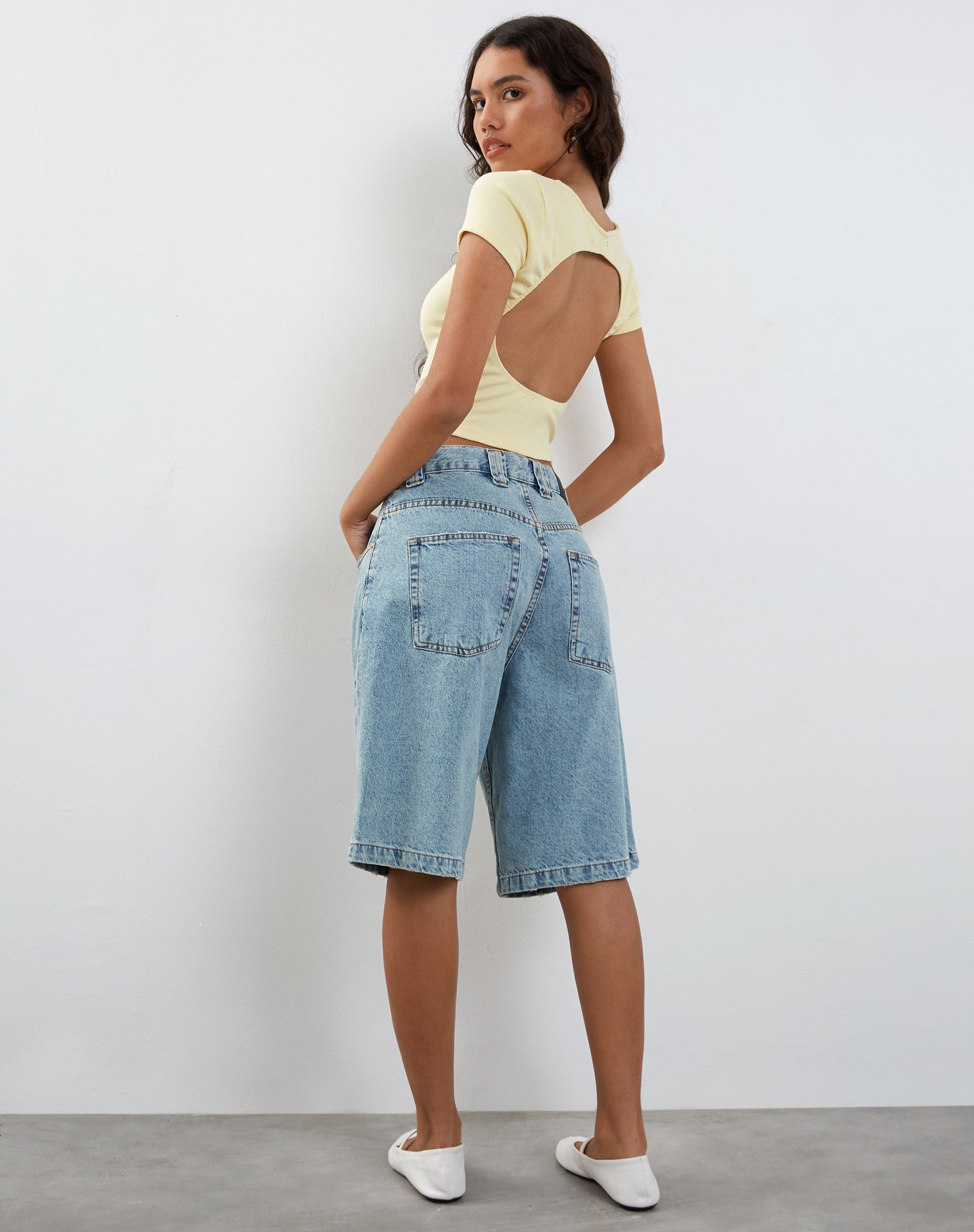 Elyto Ribbed Open Back Top in Buttercream