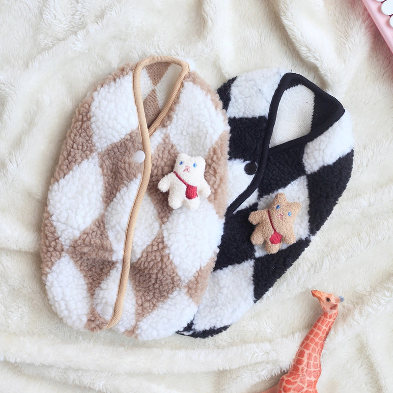 Autumn And Winter Dog Vest Winter Warm Pet Clothes Korean Rhombus Two-legged Fleece New Generation Of Hair