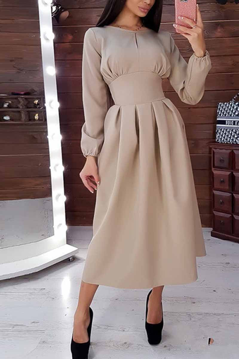 Florcoo Elegant Solid Color Long Sleeves Midi Dresses