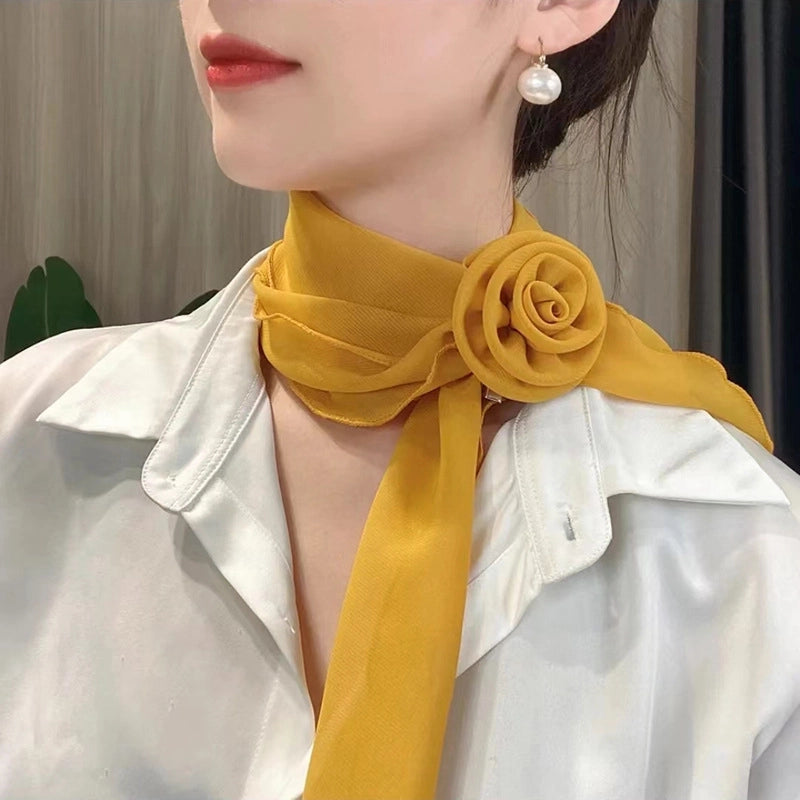 Women's Elegant Solid Color Flower Satin Silk Scarf