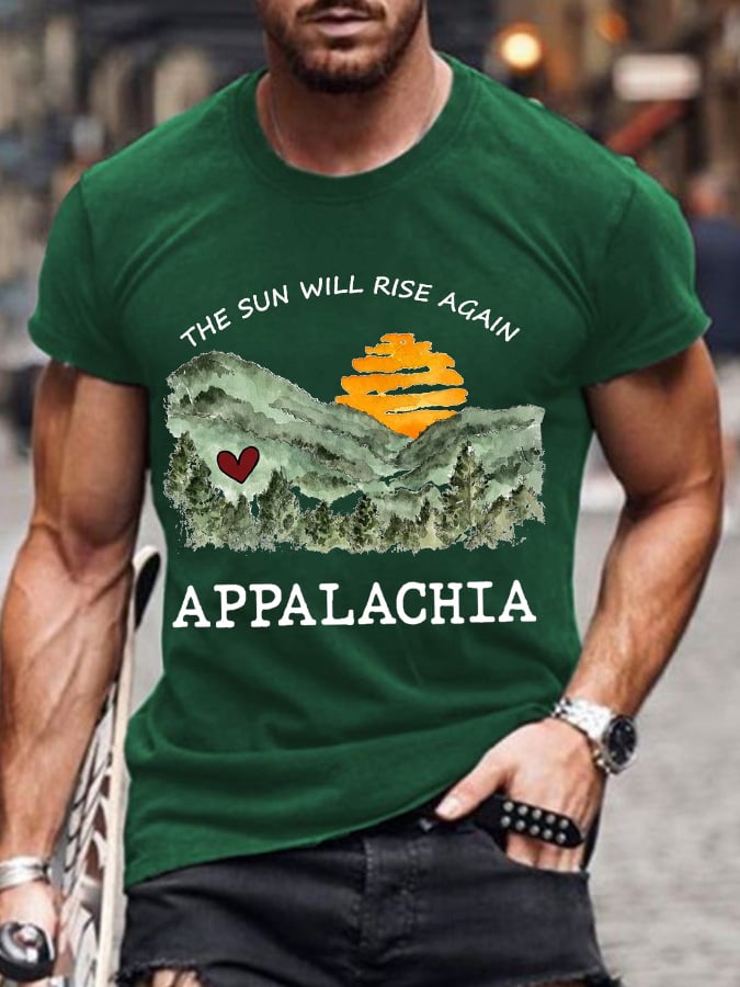 Men's Appalachia Strong.The Sun Will Rise Again Printed Casual T-Shirt