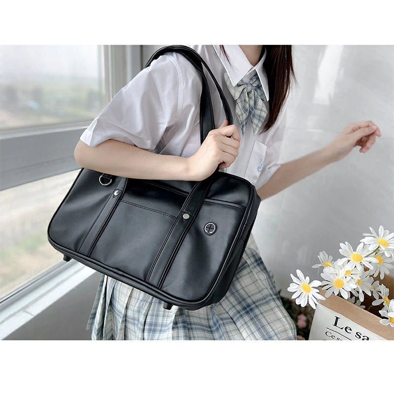 Women's Medium Pu Leather Solid Color Business Vintage Style Square Zipper Shoulder Bag