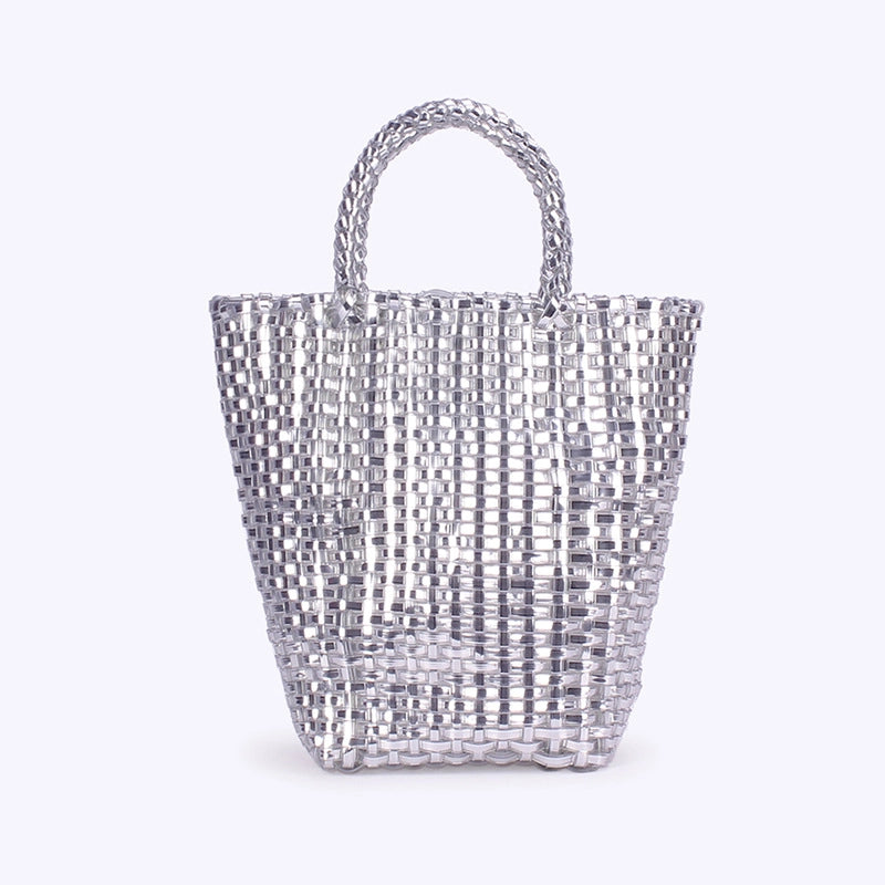Women's Small PVC Solid Color Elegant Streetwear Weave Square Open Straw Bag
