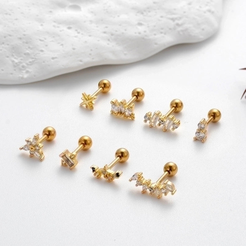 1 Piece Ear Cartilage Rings & Studs  Sector Flower Copper Plating Inlay Zircon