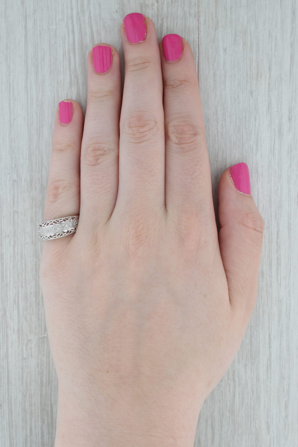 0.11ctw Diamond Mom Ring 10k White Gold Size 7 Band Gift Keepsake