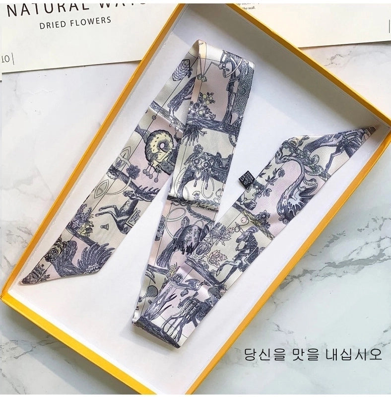 Women's Minimalist Classic Style Color Block Satin Printing Silk Scarf