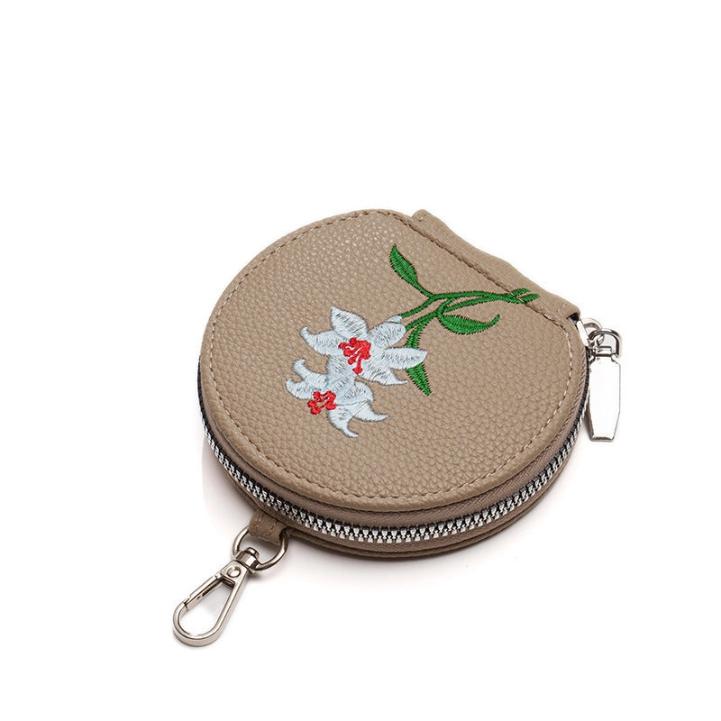 Women's Pu Leather Letter Flower Elegant Round Square Zipper Flip Cover Phone Wallets