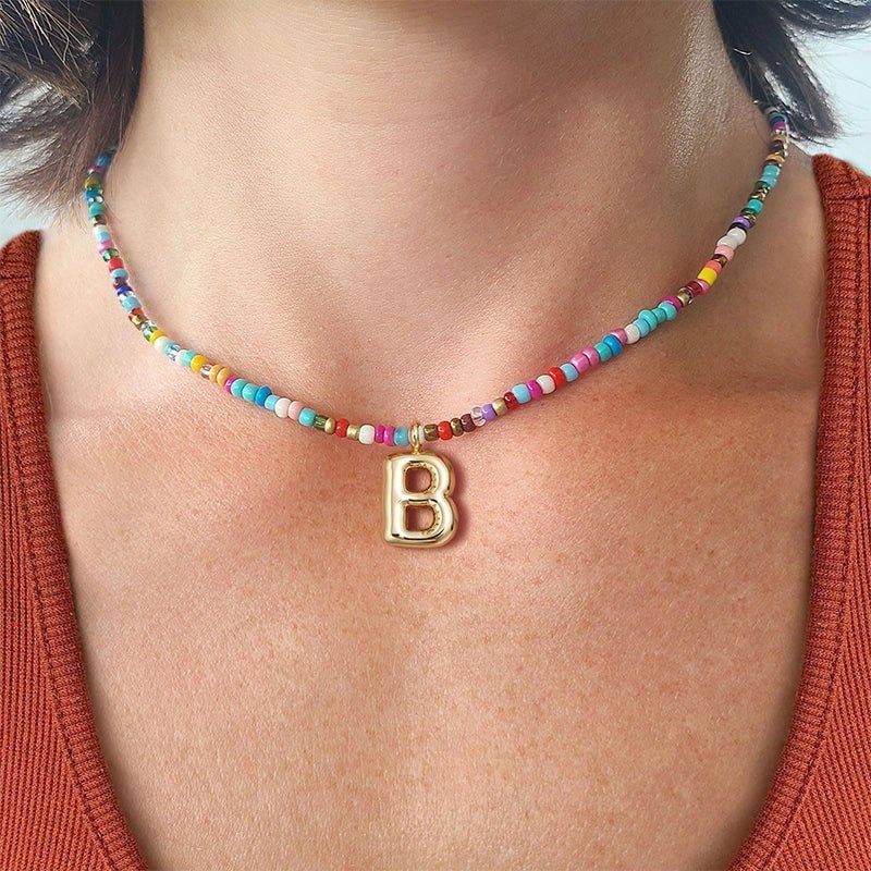 🌈 Letter Beaded Necklace for Women🔤A-Z