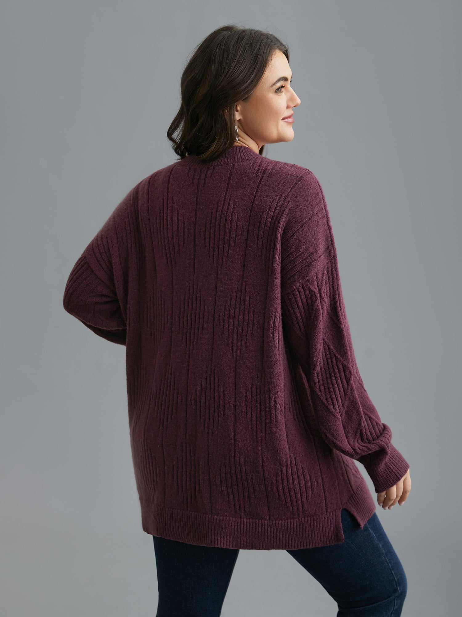 Cable Knit Turtleneck Split Hem Pullover