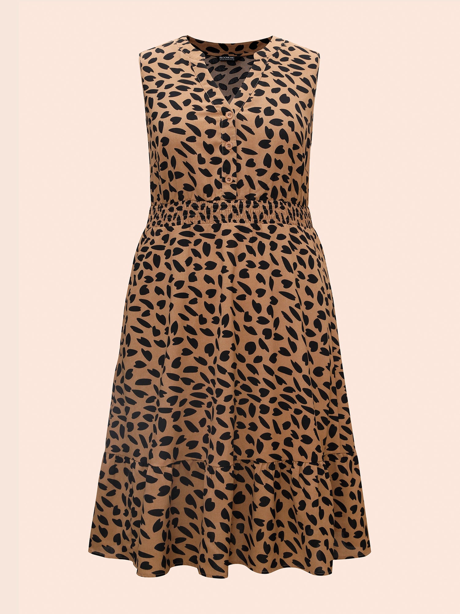 Leopard Print Notched Shirred Tank Dress