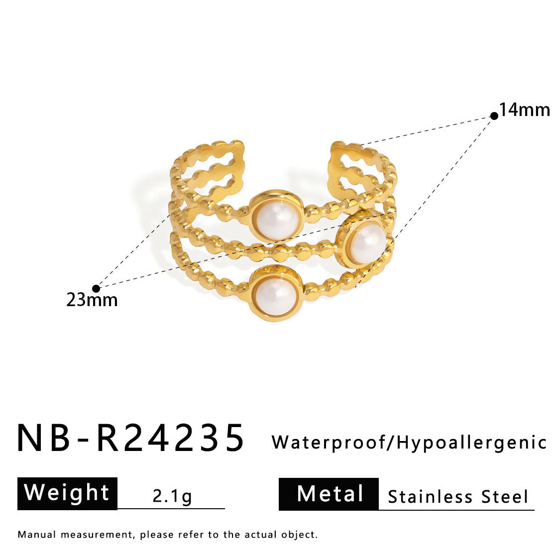 Ring Open Stainless Steel Diamond Flower Ring Epoxy Personalized Pearl Women'S Jewelry Set