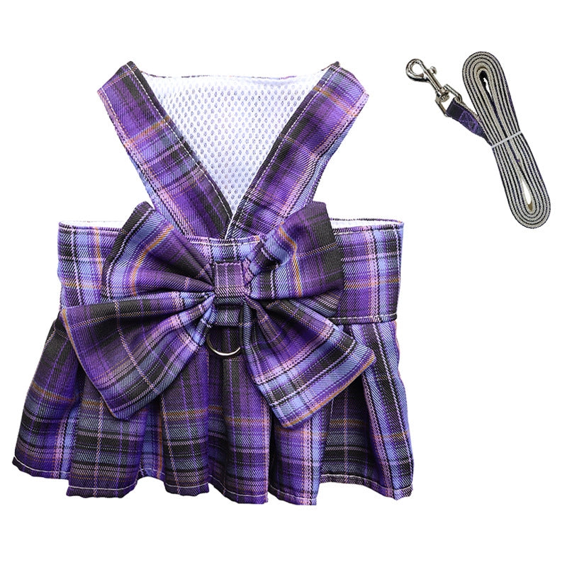 Plaid Jk Skirt Chest Strap Pet Leash Dog Walking Rope Cat Vest Clothes Teddy Hair Accessories Supplies