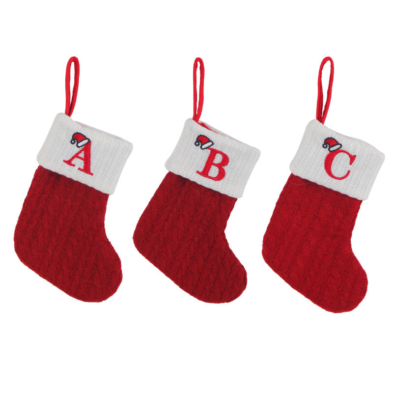 Cozy Knit Socks, Embroidered Candy Gift Bag, Letter Christmas Stocking