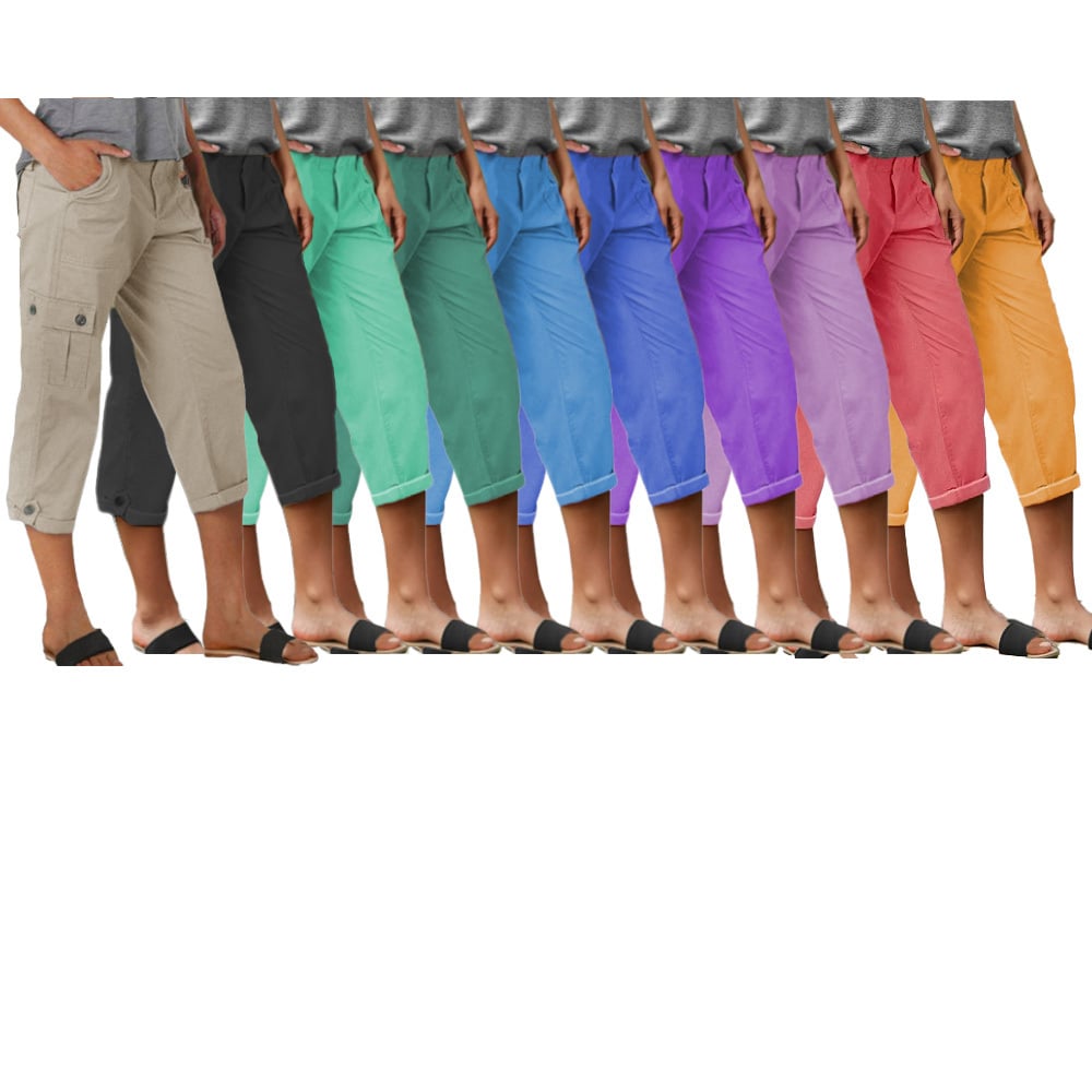 🔥 8 PACK-$24.96 TODAY ONLY🔥Roll Tab Hem Multi Pocket Capri Mid Waist Cargo Pants