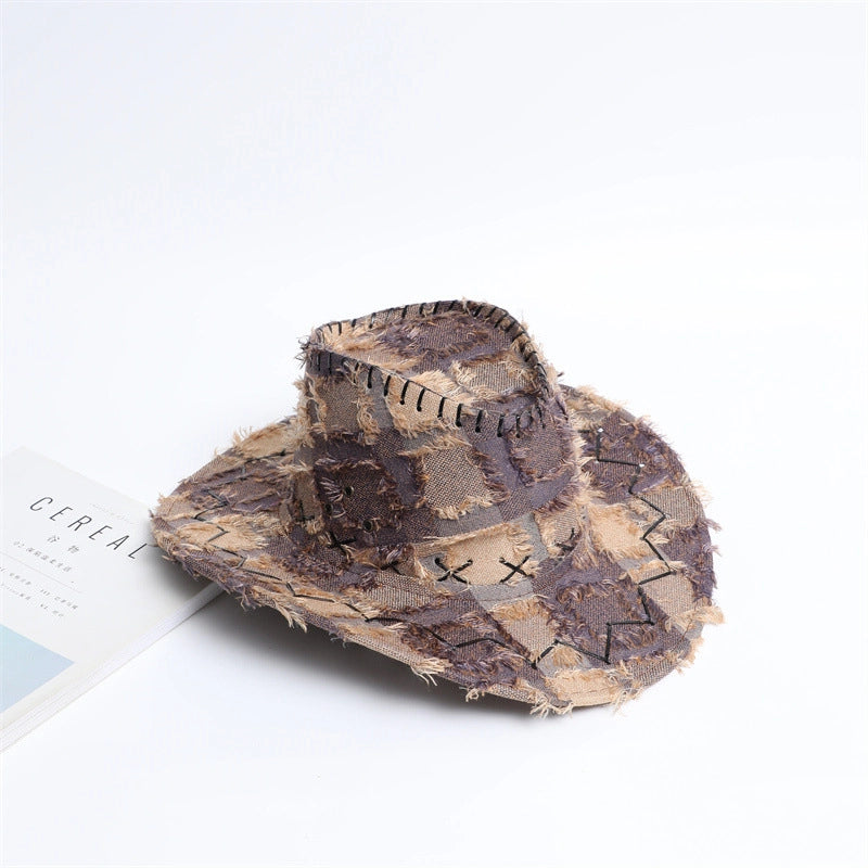 Floral Plaid Western Cowboy Hat Men And Women Couple Outdoor Mongolian Hat Knight Hat Travel Hat