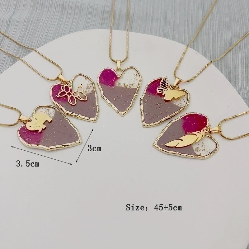 Fashion Animal Heart Shape Butterfly Stainless Steel Epoxy Pendant Necklace 1 Piece