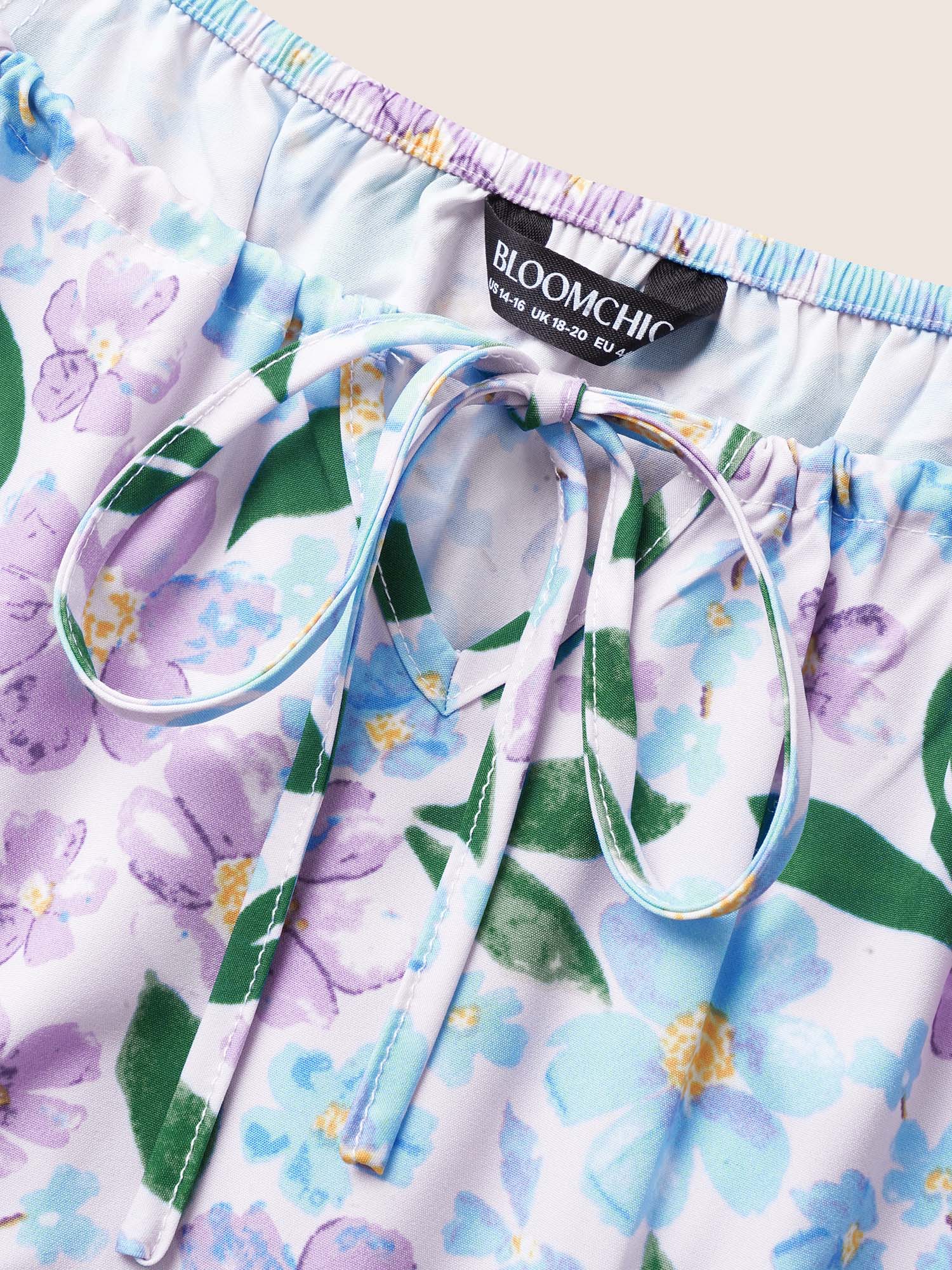 Floral Tie Knot Lantern Sleeve Midi Dress