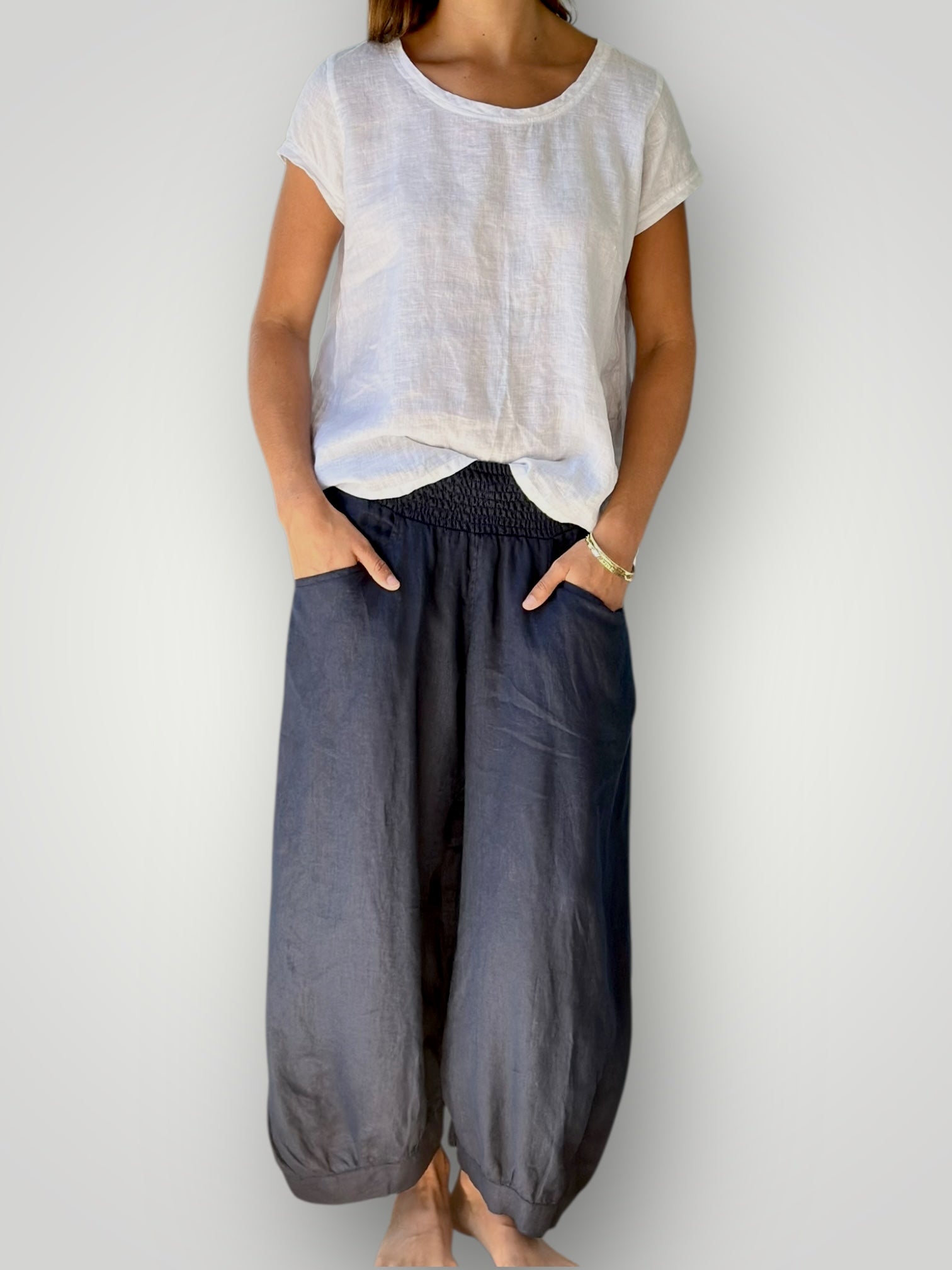 jackie pants - navy linen
