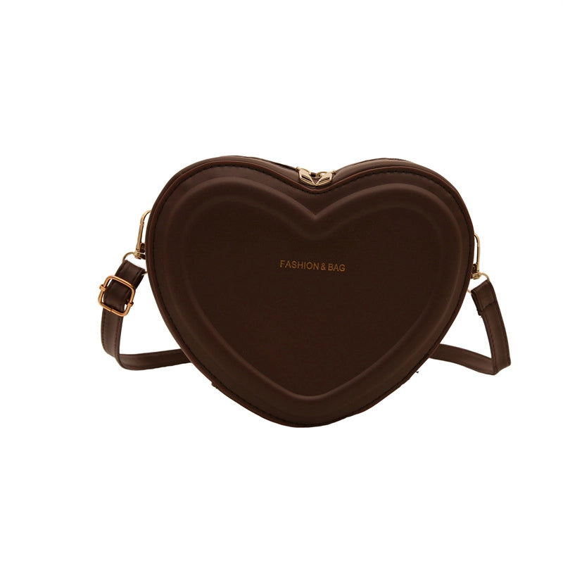 Women's Pu Leather Solid Color Cute Sewing Thread Heart-shaped Zipper Crossbody Bag