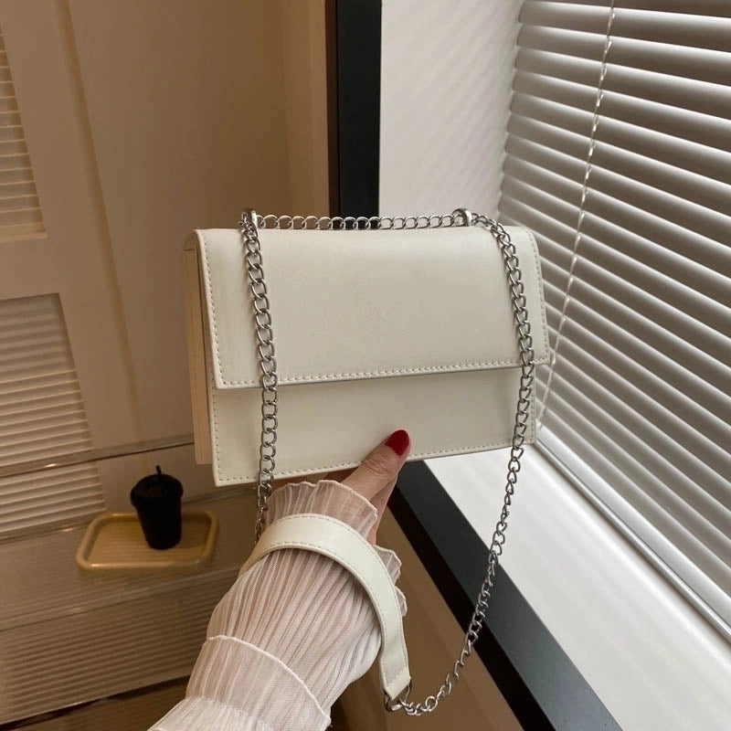 Women's Pu Leather Solid Color Elegant Square Flip Cover Shoulder Bag Crossbody Bag