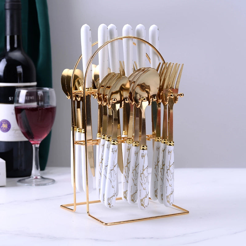New Marbling Stainless Steel Tableware 24-Piece Gift Box Restaurant Western Food Knife Fork Dessert Spoon