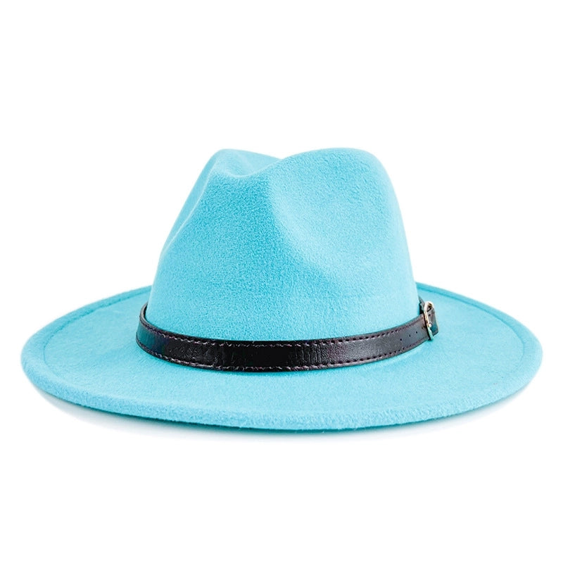 Explosions Solid Color Belt Woolen Hat Autumn And Winter Wind Fedora Hat Men's And Women's Felt Hat