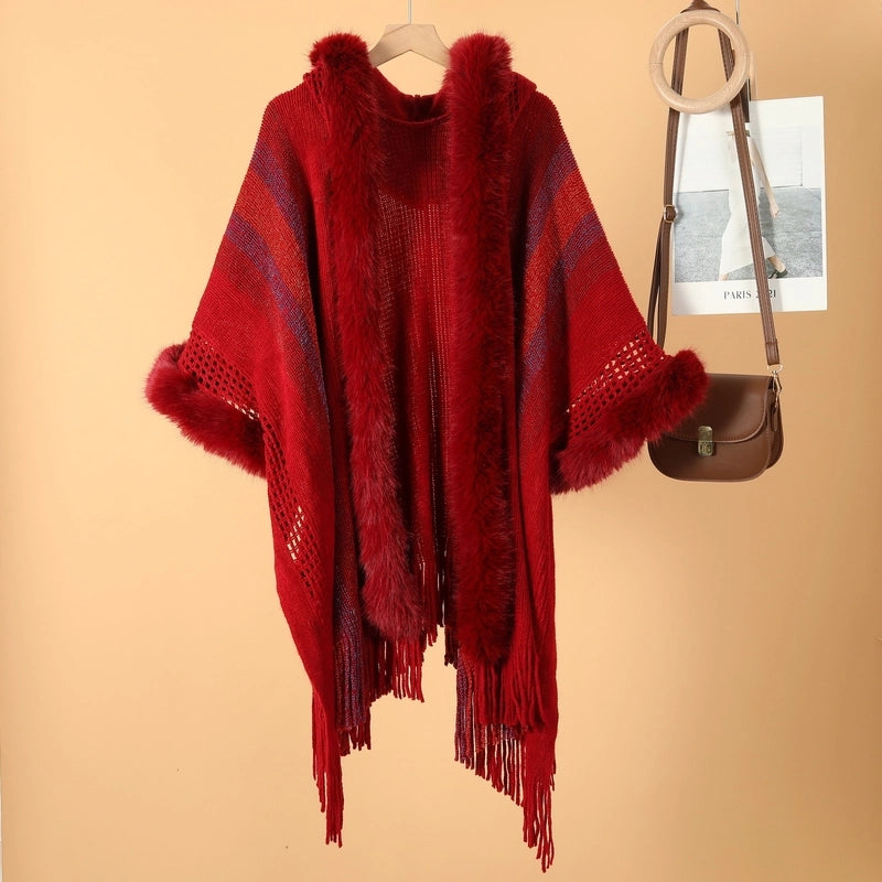 Women's Retro Ethnic Style Color Block Acrylic Tassel Shawl