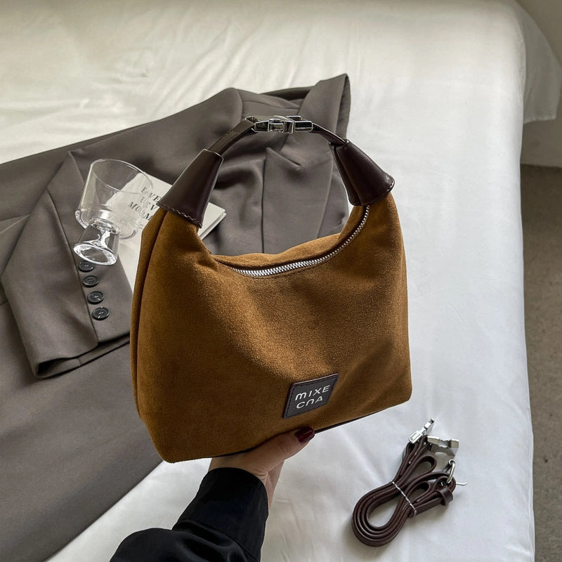 Women's Suede Solid Color Vintage Style Dumpling Shape Zipper Shoulder Bag Handbag Crossbody Bag