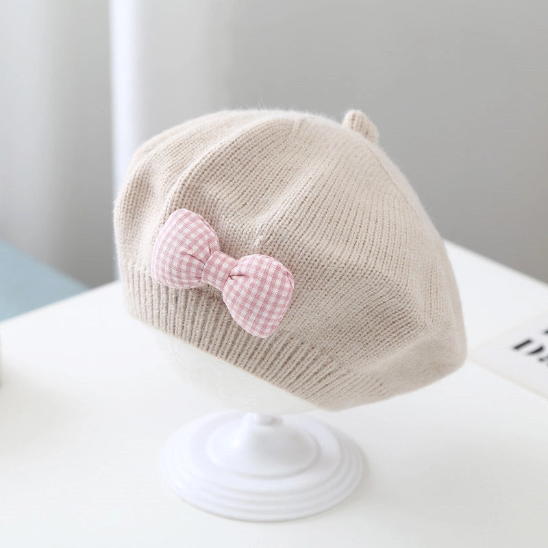 Children's Beret Baby Girl's Hat Autumn And Winter Korean Style Western Style Baby Girl's Knitted Wool Painter's Hat Trendy