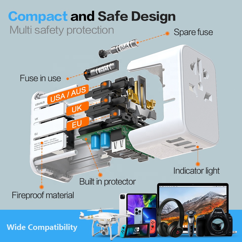 5.6A 28w worldwide universal travel adapter charger multi plug socket travel adaptor