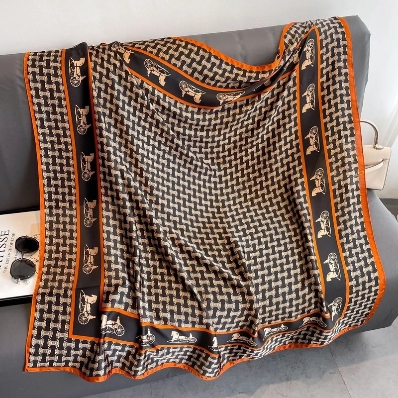 Women's Vintage Style Letter Color Block Polyester Silk Scarves