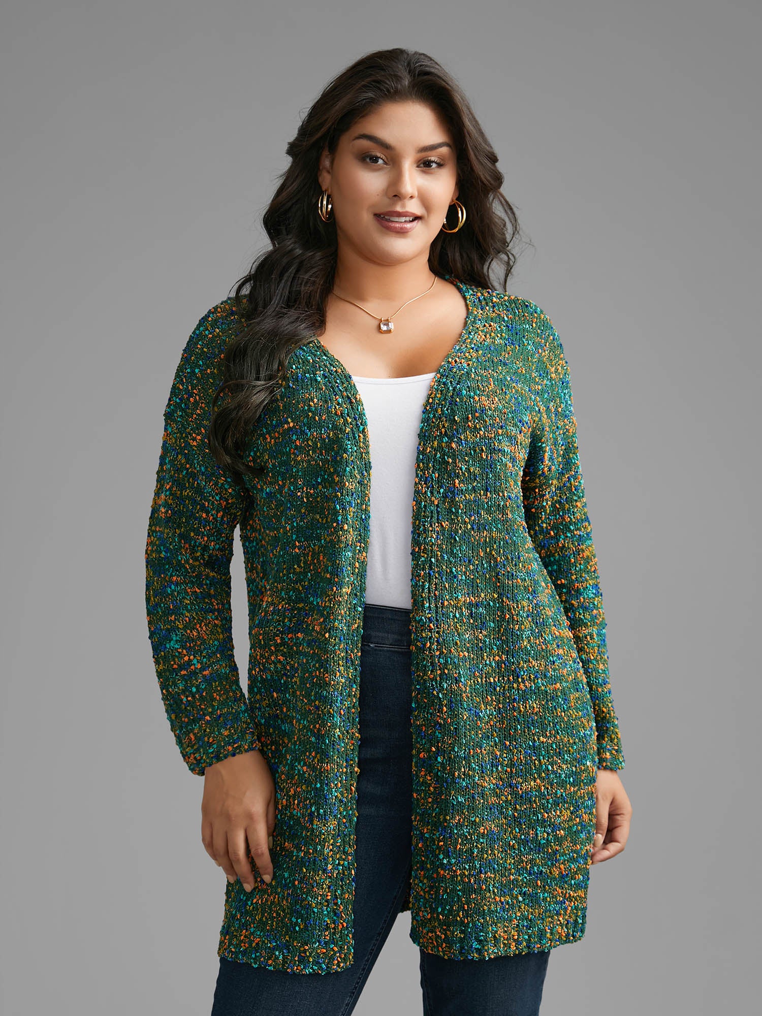 Colour Textured Open Front Cardigan