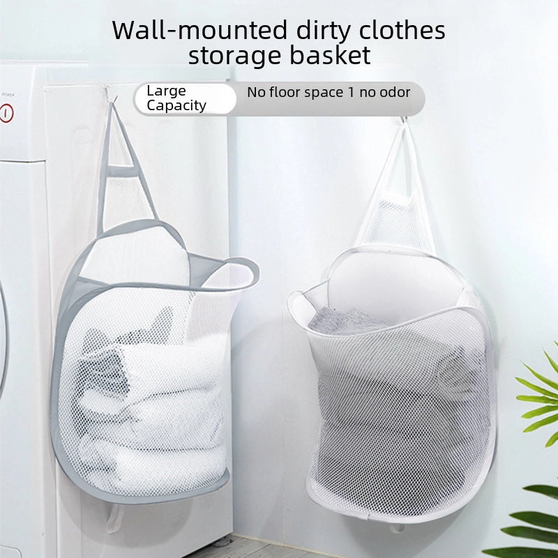 Dirty Clothes Basket Dirty Clothes Storage Basket Foldable Laundry Basket Bathroom Clothes Hanging Bag Household Wall-mounted Basket Frame Bucket