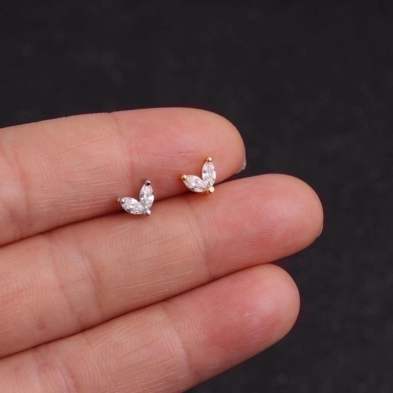 Ear Cartilage Rings & Studs Flower 316L Stainless Steel  Copper Inlaid Zircon