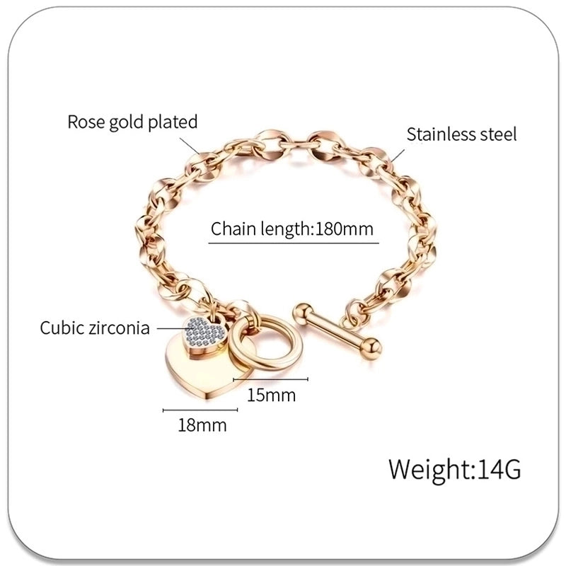 Minimalist Heart Shape Titanium Steel Asymmetrical Inlay Artificial Diamond Bracelets