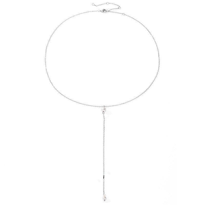 Stainless Steel 14K Gold Plated Fashion Pearl Solid Color Artificial Pearls Necklace