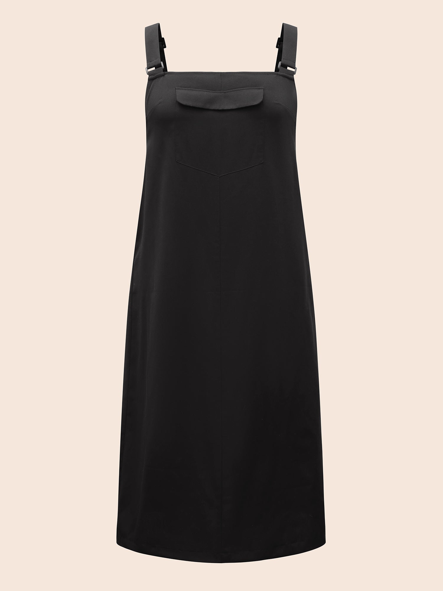 Solid Flap Pocket Adjustable Straps Overall Dress