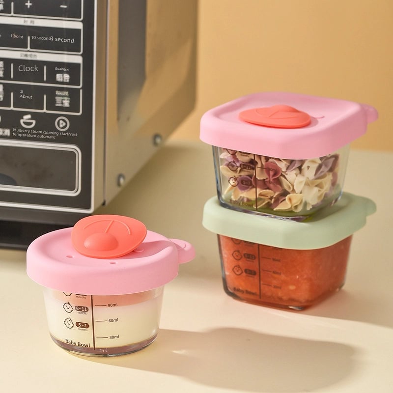 Baby Food Supplement Box Sealed Storage Box Baby Special Glass Food Supplement Bowl Bear Silicone Cover Cooking Crisper
