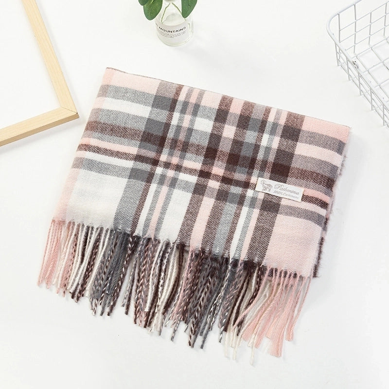Women'S Fashion Plaid Imitation Cashmere Tassel Scarf