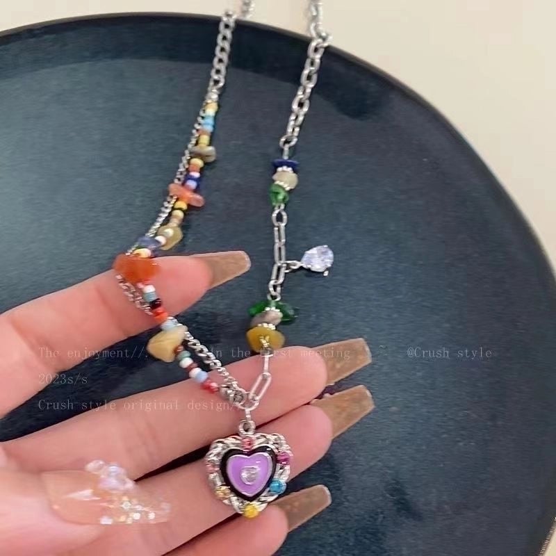 Lady Sweet Heart Shape Flower Fish Tail Imitation Pearl Alloy Inlay Rhinestones Women's Necklace